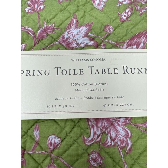 WILLIAMS SONOMA Spring Toile Table Runner Pink Green 16" x 90" NEW Reversible - Picture 3 of 6